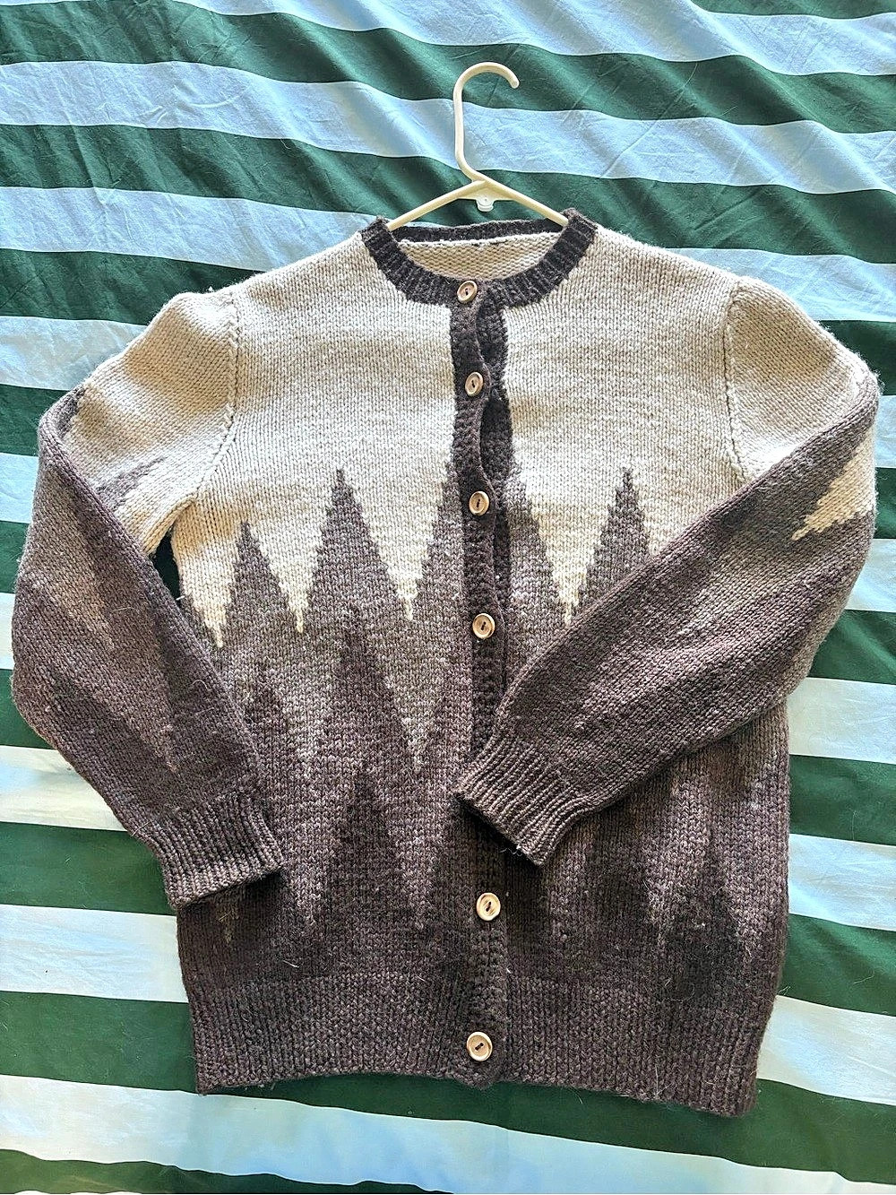 Button-Front Cardigan in Brown & Cream
